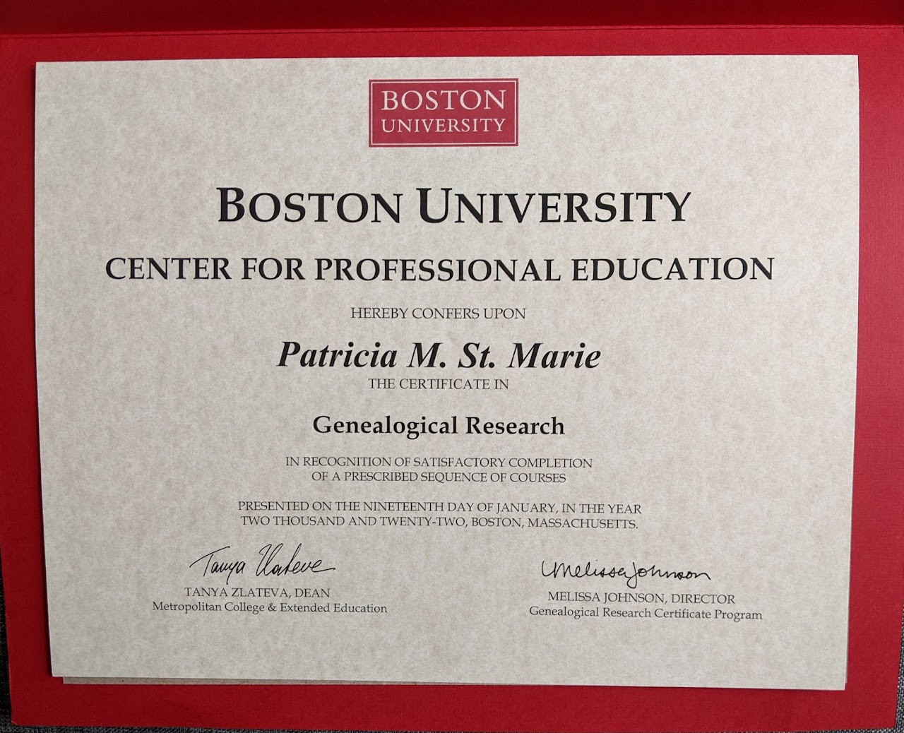 Boston University Genealogical Research Certificate